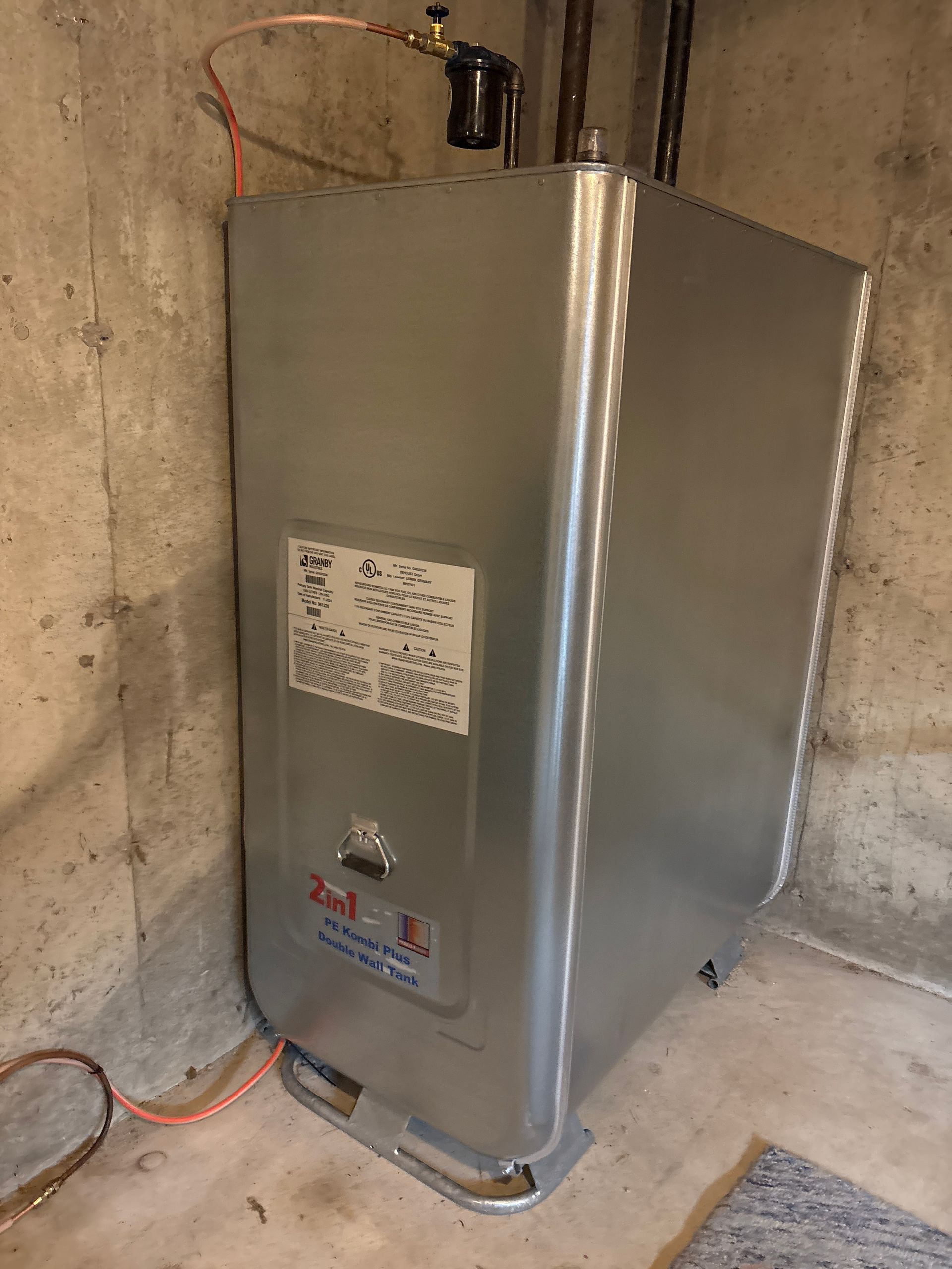 Granby double-wall oil tank installation shown in WalshCo’s project gallery